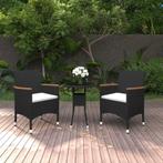 vidaXL 3-delige Tuinset poly rattan zwart, Tuin en Terras, Verzenden, Nieuw, Tuinset