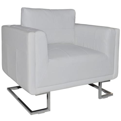 vidaXL Fauteuil met verchroomde poten kubus kunstleer wit, Maison & Meubles, Fauteuils, Envoi