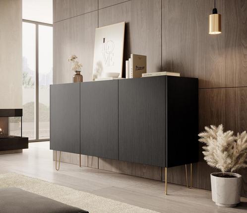 Meubella | Dressoir zwart 144x37x83 cm hotel chique, Huis en Inrichting, Kasten | Dressoirs, 25 tot 50 cm, Nieuw, 100 tot 150 cm