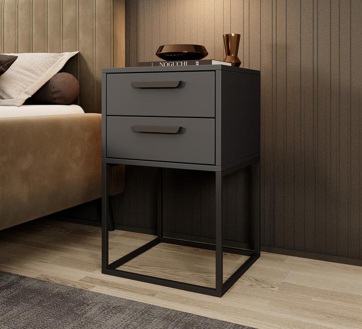 Meubella Nachtkastje antraciet 40 cm 2 lades, Huis en Inrichting, Kasten | Overige, Nieuw, Verzenden