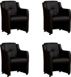 Set van 4 Zwarte leren landelijke eetkamerfauteuils - Hermes, Huis en Inrichting, Overige kleuren, Nieuw, Leer, Ophalen of Verzenden