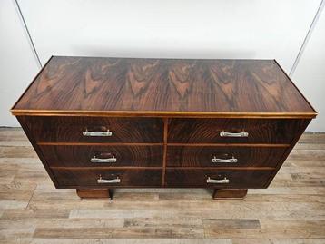Commode - élégant commode Art déco à six tiroirs - Laiton,