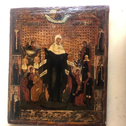 Icoon - Moeder Gods, Vreugde aller Lijdenden - Hout, Antiek en Kunst, Antiek | Overige Antiek