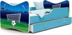 Kinderbed blauw voetbal 70x140 cm met lade en matras