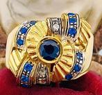 Zonder minimumprijs - Ring - 9 kt. Geel goud, Zilver Saffier, Nieuw