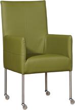 Groene leren moderne eetkamerstoel - poot rond inox met wiel, Huis en Inrichting, Stoelen, Nieuw, Leer, Ophalen of Verzenden, Eén