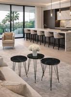 3 Modern Side Tables – Marble Look - Bijzettafel - Metal/pb