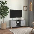 vidaXL Meuble TV avec pieds en bois massif Gris béton, Maison & Meubles, Armoires | Mobilier de télévision, Neuf, Verzenden