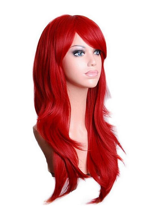 Luxe Lange Donkerrode Pruik Zeemeermin Ariel Schuine Pony Ro, Kleding | Dames, Carnavalskleding en Feestkleding, Nieuw, Ophalen of Verzenden