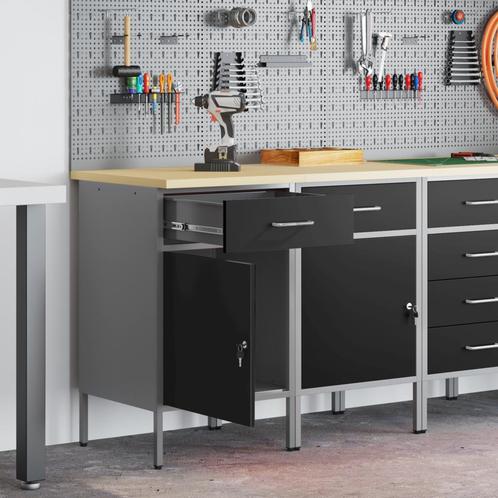 vidaXL Werkcabinet 2 stuks Zwart en Grijs Bewerkt Hout en, Doe-het-zelf en Bouw, Werkbanken, Nieuw, Verzenden