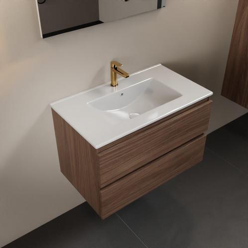 MONDIAZ AIVY 80cm badmeubel Mocha, wastafel glanzend wit, Doe-het-zelf en Bouw, Sanitair, Overige typen, Nieuw, Ophalen of Verzenden