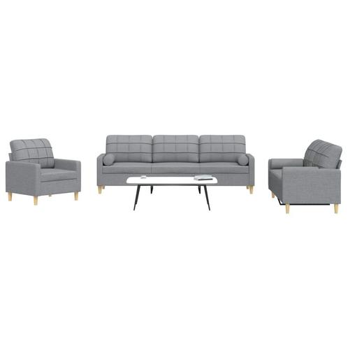 vidaXL 3-delige Loungeset met sierkussens stof lichtgrijs, Huis en Inrichting, Zetels | Zetels, Nieuw, Verzenden