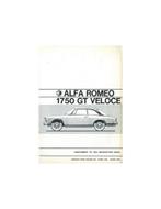 1970 ALFA ROMEO 1750 GT VELOCE BIJLAGE INSTRUCTIEBOEKJE EN.., Ophalen of Verzenden