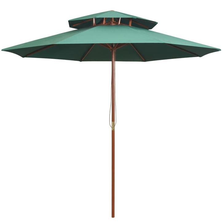 vidaXL Dubbeldekker parasol 270x270 cm houten paal groen, Tuin en Terras, Parasols, Nieuw, Verzenden