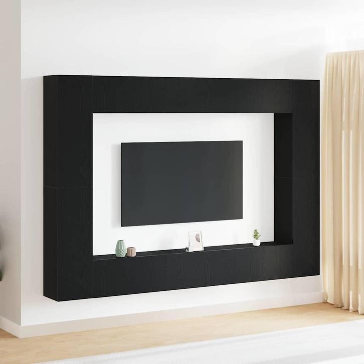 vidaXL 8-delige TV-kast set, aan de muur bevestigd, zwart, Huis en Inrichting, Kasten |Televisiemeubels, Nieuw, Verzenden