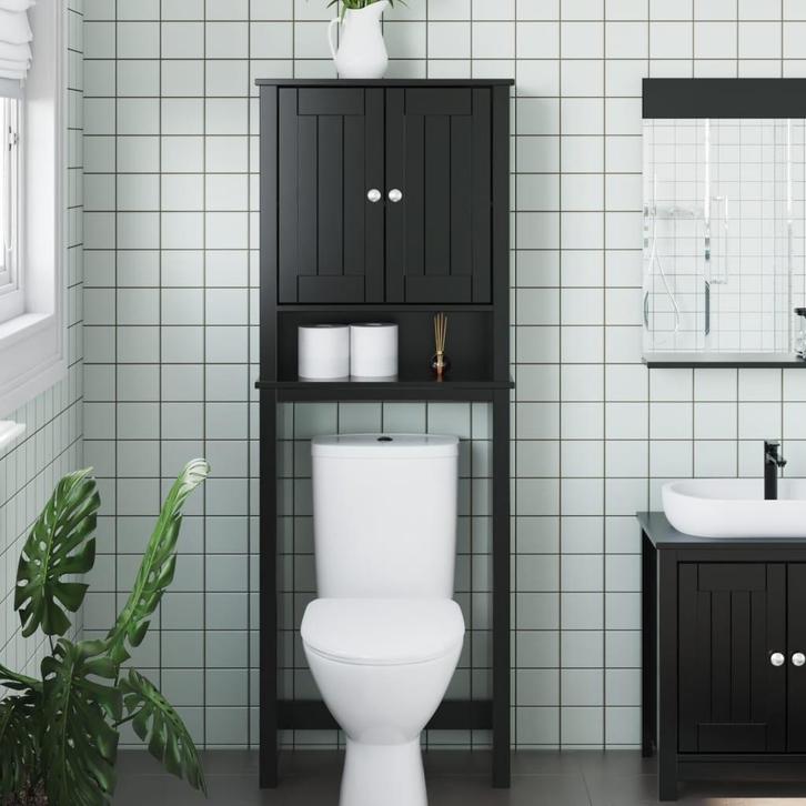 vidaXL Toiletmeubel BERG 60x27x164,5 cm massief hout zwart, Huis en Inrichting, Badkamer | Badkamermeubels, Nieuw, Verzenden