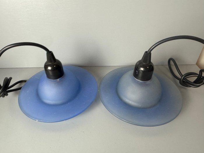 Plafondlamp - Set van 2 Blauwe Glazen UFO Lampen - Glas, Antiek en Kunst, Curiosa en Brocante