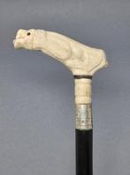 Wandelstok - Wit metaal - Uitgehouwen hond handle