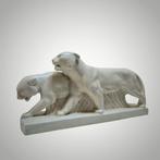 NO RESERVE - sculptuur, Couple de Panthères - 40 cm -