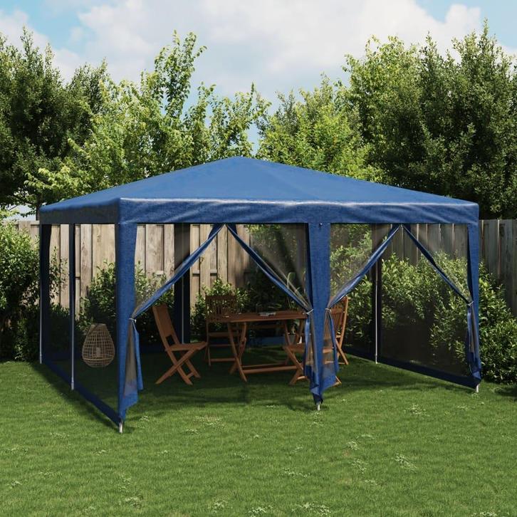 vidaXL Partytent met 8 mesh zijwanden 4x4 m HDPE blauw, Tuin en Terras, Partytenten, Nieuw, Verzenden