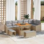 vidaXL Tuinbank Set met kussen 9 pcs Beige poly rattan, Verzenden, Nieuw