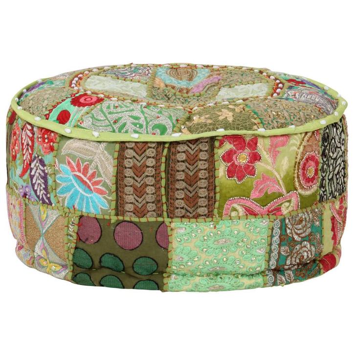 vidaXL Poef patchwork rond handgemaakt 40x20 cm katoen groen, Huis en Inrichting, Zetels | Voetbanken en poefs, Nieuw, Verzenden