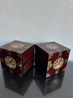 Boîte à bijoux - Laiton, Velours, Bois - boîte à bijoux, Antiquités & Art