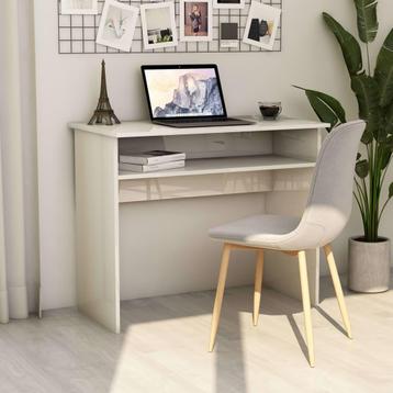 vidaXL Bureau 90x50x74 cm bewerkt hout hoogglans wit, Huis en Inrichting, Bureaus, Verzenden, Nieuw