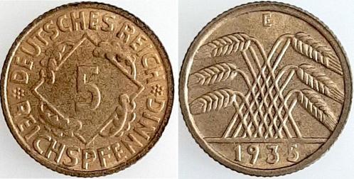 5 Reichspfennig Duitsland 5 Pfennig 1935e stgl fein ! lei..., Timbres & Monnaies, Monnaies | Europe | Monnaies non-euro, Envoi