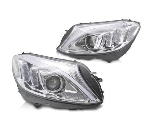 PHARES POUR MERCEDES CLASSE C W205 14-18 LED FOND CHROMÉ, Auto-onderdelen, Verlichting, Verzenden