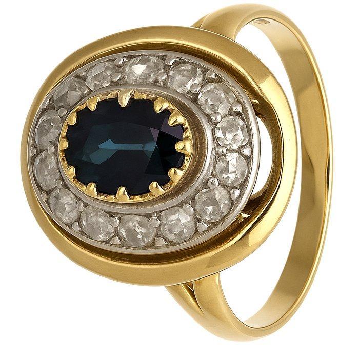 Bague - 18 carats Or jaune, Argent - 1.05ct. tw. Saphir -, Handtassen en Accessoires, Ringen