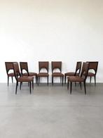 Stoel - Hout, Leder - Set van acht stoelen, Antiek en Kunst