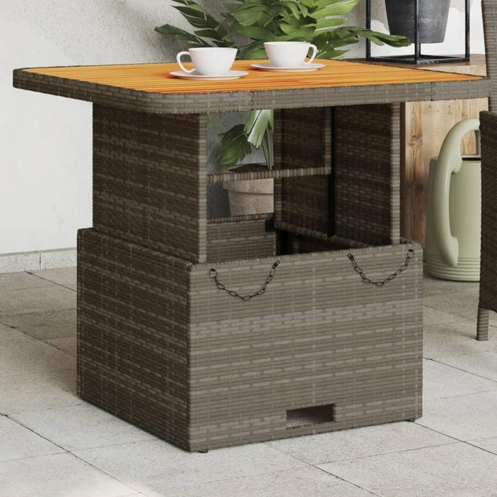vidaXL Tuintafel 80x80x71 cm poly rattan en acaciahout grijs, Tuin en Terras, Tuintafels, Nieuw, Verzenden