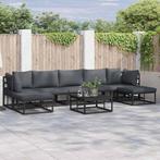 vidaXL Tuinbank Set met kussen 7 pcs Zwart Aluminium, Verzenden, Nieuw