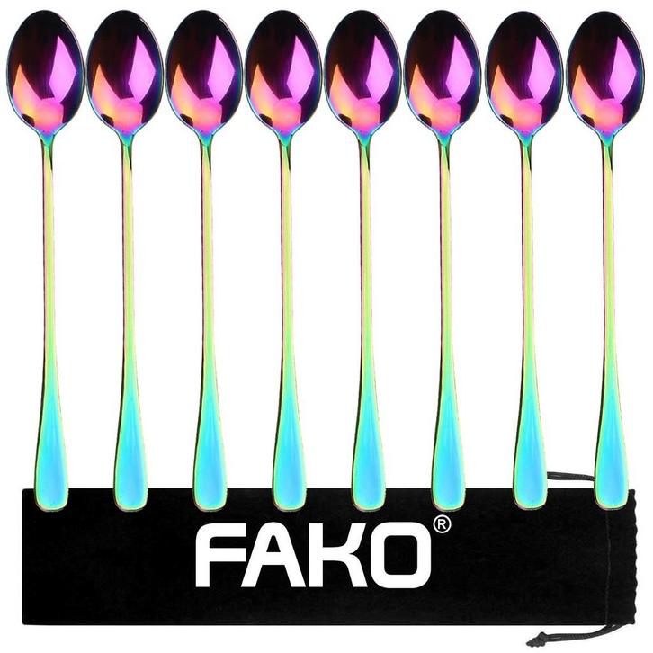 Fako Bijoux - 8 Lange Lepels - Latte Macchiato - Longdrink -, Huis en Inrichting, Keuken | Bestek, Verzenden