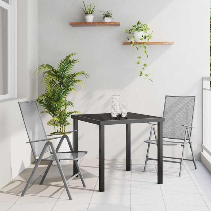vidaXL Tuin Eettafel Set 3 pcs Antraciet Gepoedercoat staal, Tuin en Terras, Tuinsets en Loungesets, Nieuw, Verzenden