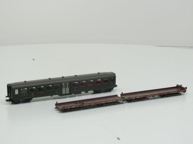 Schaal H0 Liliput 200 & 87850 DB-Flachwagen-Saaks-Rollend..., Hobby en Vrije tijd, Modeltreinen | H0, Overige typen, Gebruikt