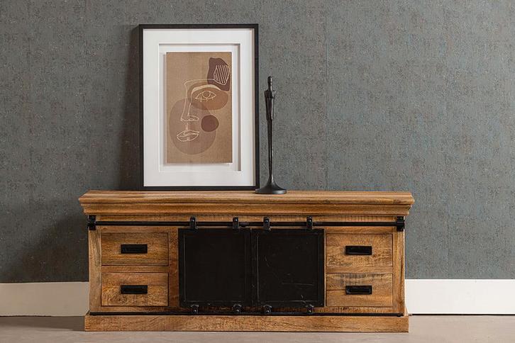 Tv-meubel Mangohout Milan 240 cm, Huis en Inrichting, Kasten |Televisiemeubels, Nieuw, Verzenden