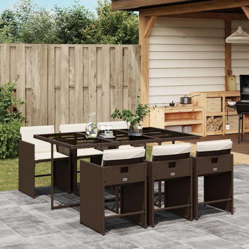 vidaXL 7-delige Tuinset met kussens poly rattan bruin, Tuin en Terras, Tuinsets en Loungesets, Tuinset, Nieuw, Verzenden