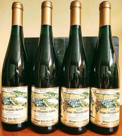 2003 Riesling karl Schwaab - Moezel Spätlese - 4 Flessen, Verzamelen, Wijnen