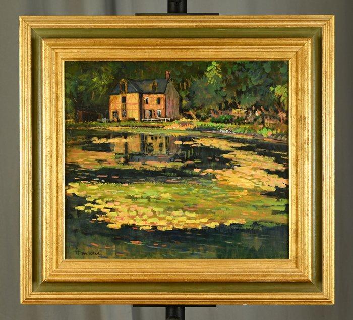 Albert Malet (1905-1986) - La maison à colombages avec un, Antiek en Kunst, Kunst | Schilderijen | Klassiek