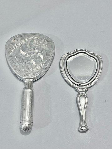 Handspiegel (2) - .800 zilver - lipstick en compactpoeder
