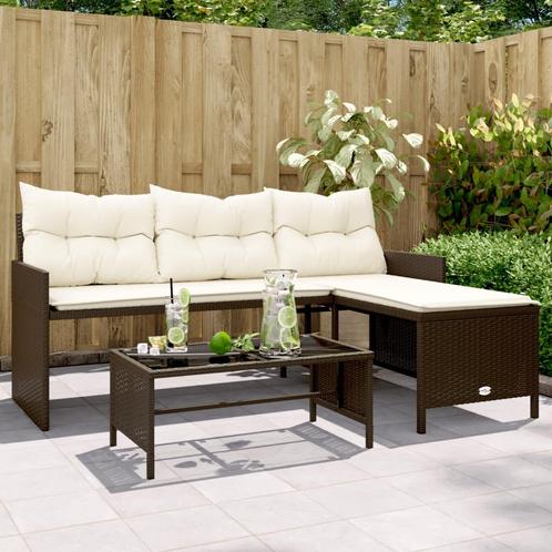vidaXL Tuinbank met tafel en kussens L-vormig poly rattan, Tuin en Terras, Tuinsets en Loungesets, Nieuw, Verzenden