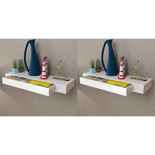 vidaXL Wandplanken zwevend met lades 2 st 80 cm wit, Huis en Inrichting, Kasten | Wandmeubels, Nieuw, Verzenden