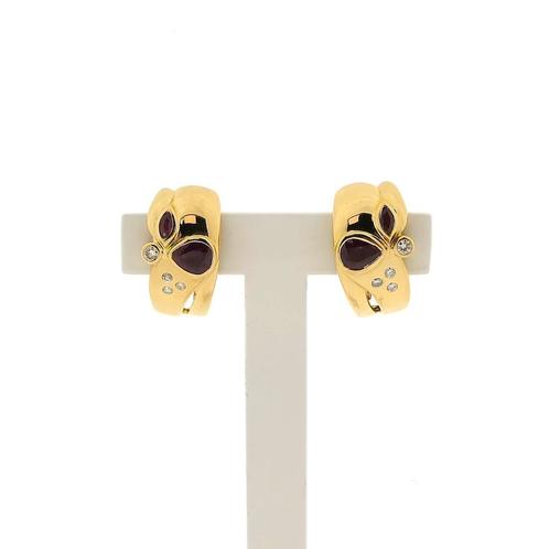 18 Krt. Gouden oorclips met robijn en diamant | 0,25 ct., Handtassen en Accessoires, Oorbellen, Overige kleuren, Gebruikt, Met edelsteen