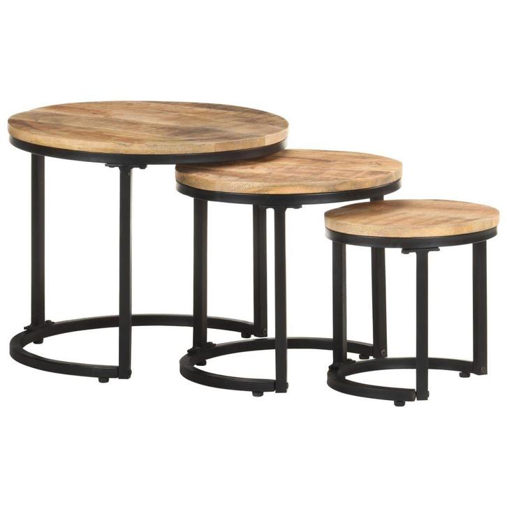 3x Ruw Mangohout Tafel | OP = OP | Nu 40% Korting!, Huis en Inrichting, Tafels | Bijzettafels, Minder dan 45 cm, Rond, Nieuw, Hout