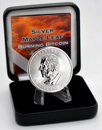 Canada. 5 Dollars 2025 Maple Leaf - Burning Bitcoin Edition, beschikbaar voor biedingen
