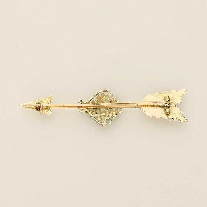 Broche - 8 karaat Geel goud - 0.40ct. tw. Diamant, Handtassen en Accessoires, Antieke sieraden
