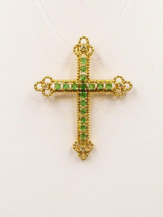 Hanger - 18 karaat Geel goud Smaragd - Diamant, Handtassen en Accessoires, Antieke sieraden