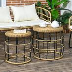 Bijzettafels - Rotan - Stapelbaar - Handgevlochten - Khaki, Tuin en Terras, Ophalen of Verzenden, Nieuw